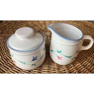 Cream & Sugar Bowl Set Savoir Vivre Portofino Blue Floral